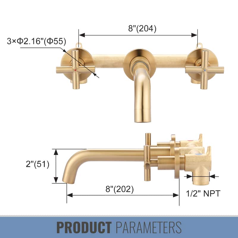 WOWOW Wall Mount Double Handle Bathroom Faucet
