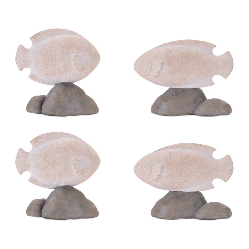 HomeRoots Set of Four Beige And Gray Polyresin Fish Figurines - 5.75 in. x 5.50 in. x 2.25 in.