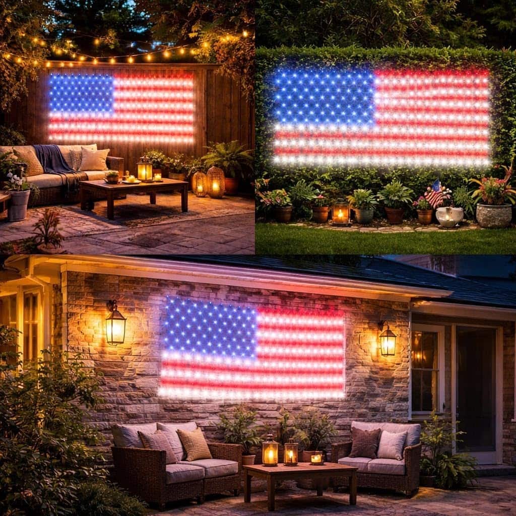 460 Light 4th of July USA LED Net Light Set, 4' X 6', Red/White/Blue, Clear Wire - Red/White/Blue