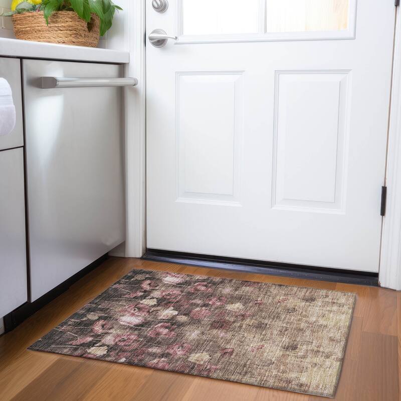 Premium Washable Super Soft Modern Floral Mayfield Rug - Taupe - 1'8" x 2'6"