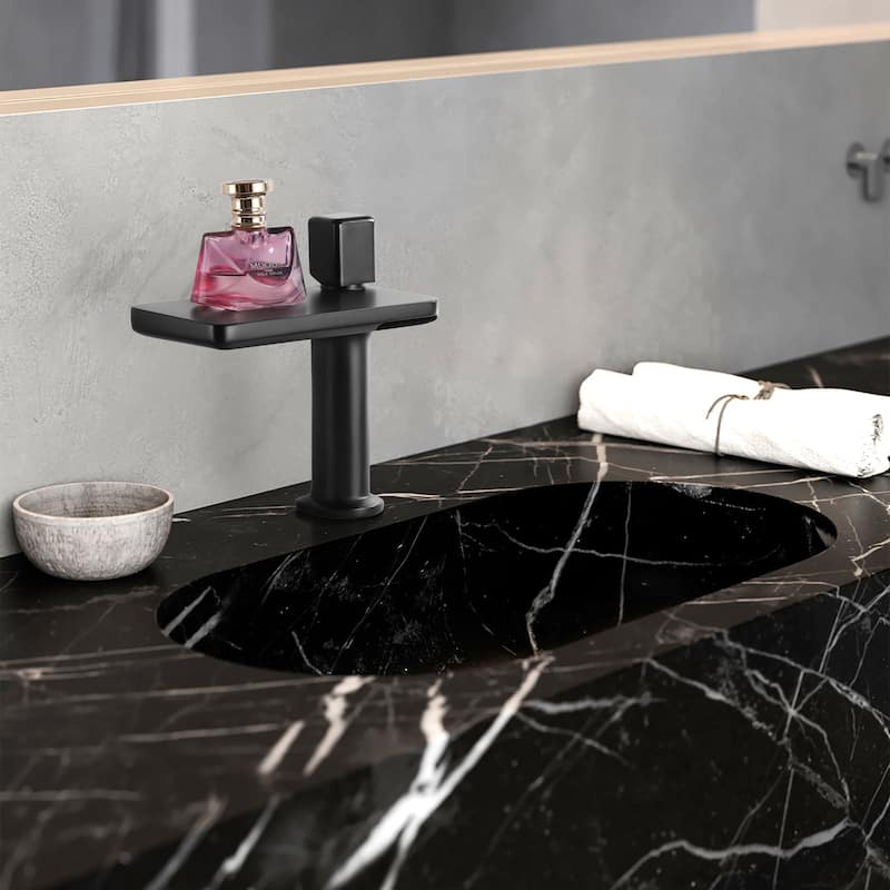 7.75"H Brass Waterfall Bathroom Sink Faucet, Vanity Single Handle One Hole Basin Modern Lavatory Faucet