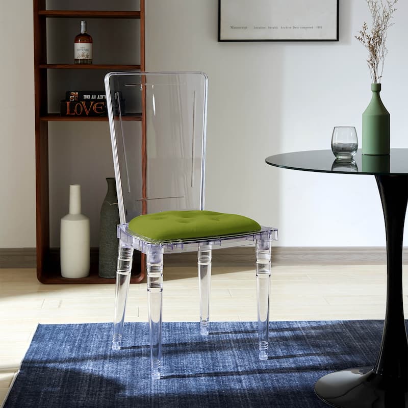Green Padded Seat Clear Transparent Acrylic Dining Side Chair (Set of 2)