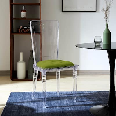 Green Padded Seat Clear Transparent Acrylic Dining Side Chair (Set of 2)