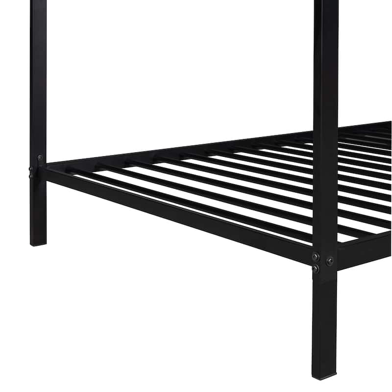 Metal House Bed Frame Twin Size, Heavy Duty Metal Kids Floor Bed Frame with Slat Support, Adjustable Height