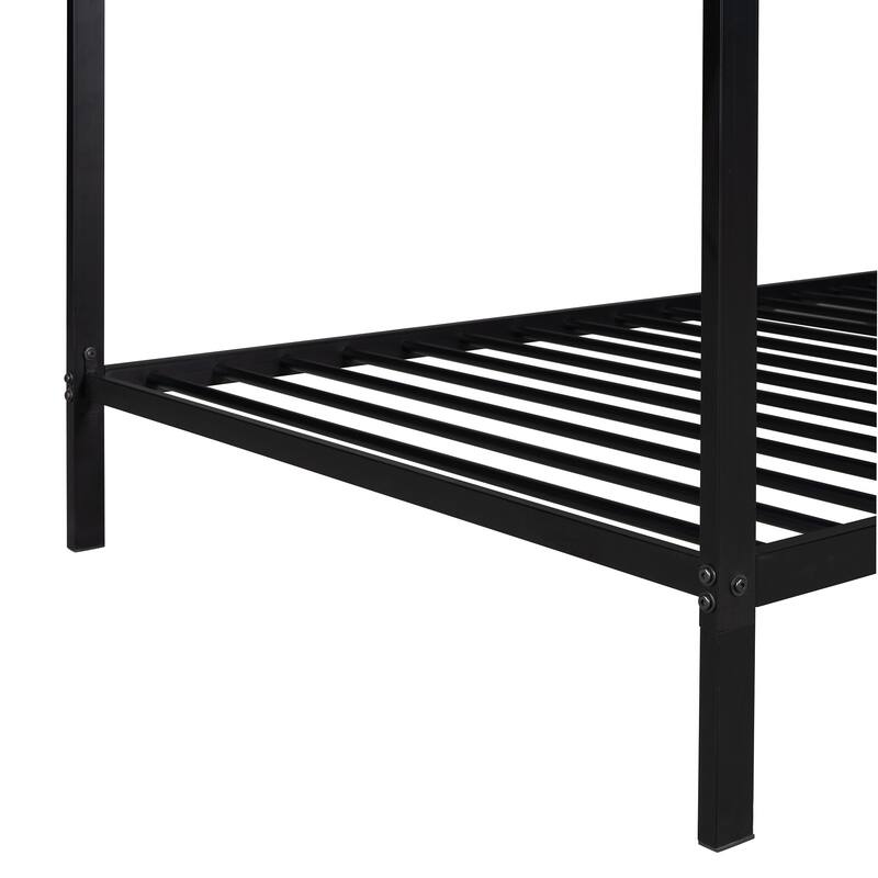 Twin Size Metal House Bed for Kids, Floor Bed Frame with Slats