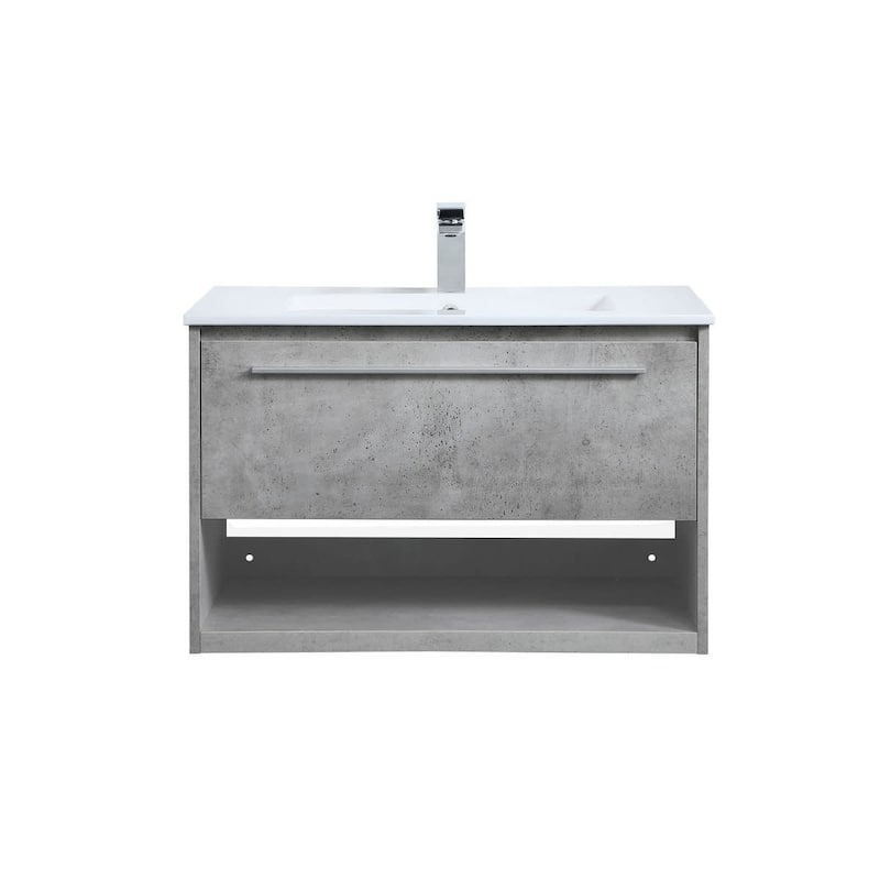 Elegant Lighting VF43030 Kasper 30" Wall Mounted Single Basin Vanity - Concrete Grey - Steel Finish