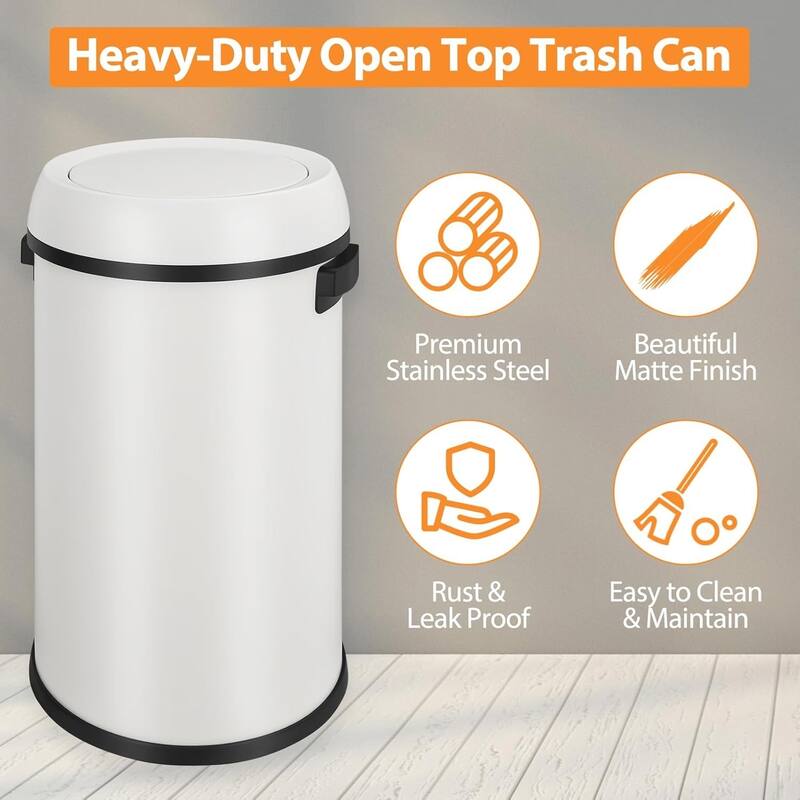 17-Gallon Commercial-Grade Swing Lid Trash Can White Stainless Steel Swing Lid White