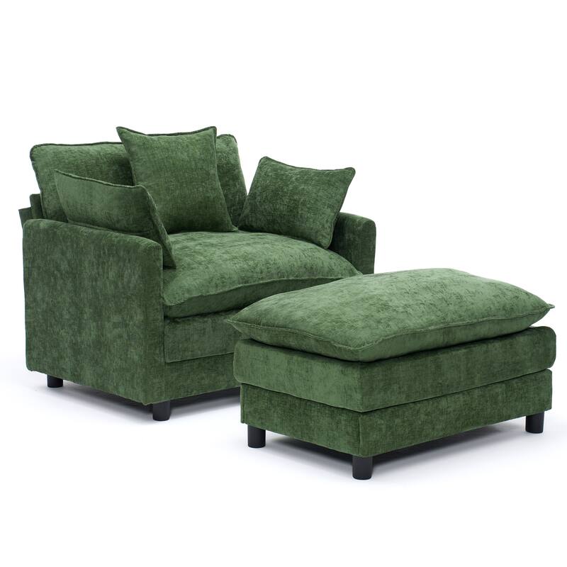 39.4" Modern Accent Chair with Ottoman, Living Room Club Chair Chenille Upholstered Armchair, Reading Chair for Bedroom