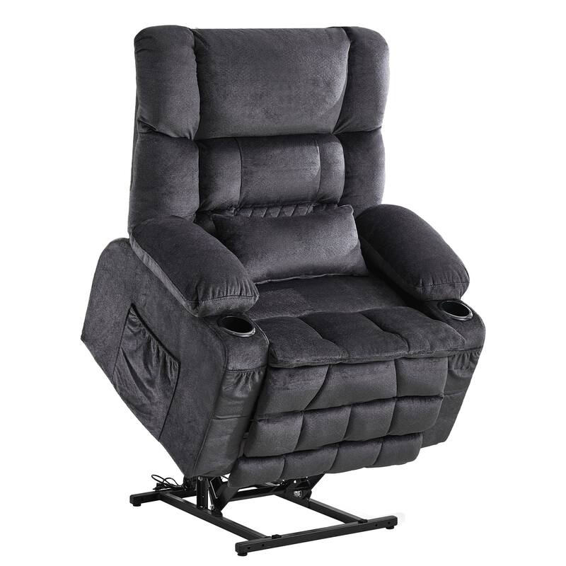 Dual Motor Power Lift Recliner Chair, Lay Flat Lift Chair w/Heat and Massage & Cup Holders, Extra Wide Recliner for Big People