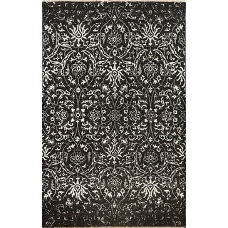 Wool/ Silk Abstract Black/ Silver Oriental Area Rug Hand-knotted - 4'2 ...