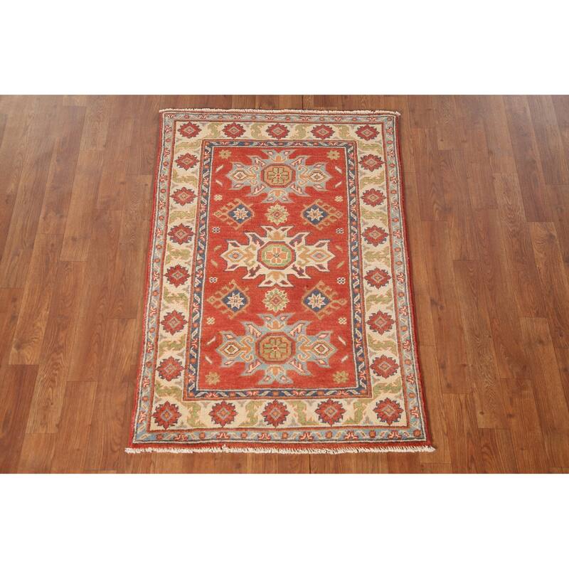 Geometric Kazak Oriental Accent Rug Handmade Traditional Wool Carpet - 2'7" x 4'0"