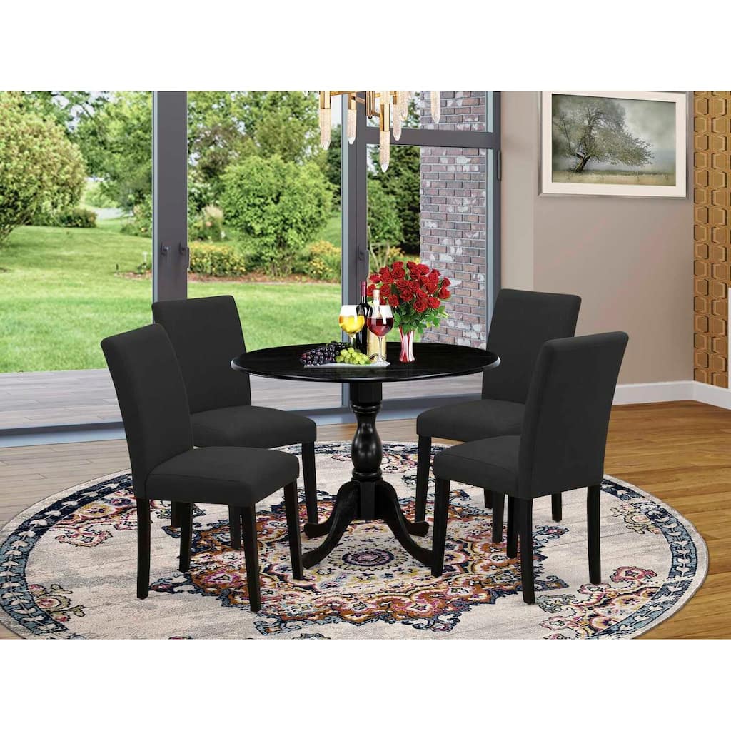 HomeStock 5-Pc Wire Brushed Black Finish Solid Wood Top Dining table with 4 Chairs with Drop Leaf