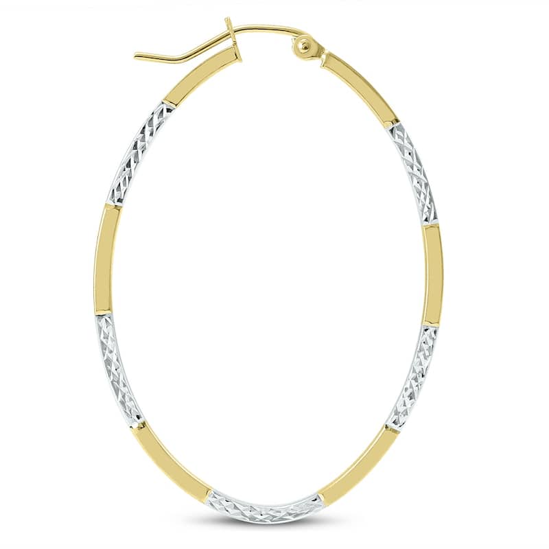 Marquee Jewels 14K Yellow Gold Two Toned Hoop Earrings with Diamond Cut Rhodium Accents (42mm)