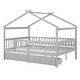 preview thumbnail 4 of 13, Gray Full Size Wooden House Bed with Two Drawers and Roof for Kids, Boys and Girls, Bedroom