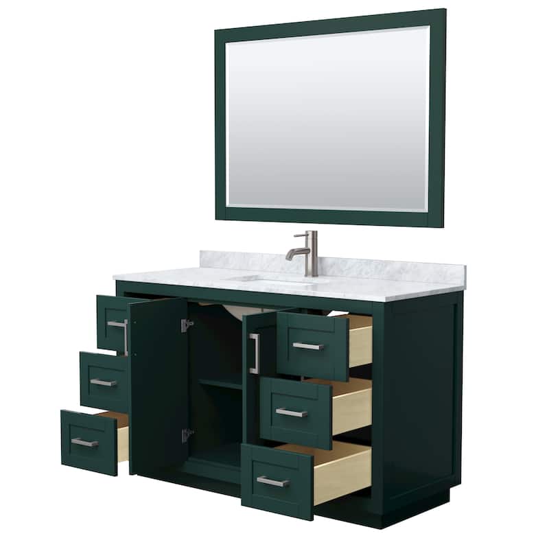 Miranda Single Vanity Set, White Carrara Marble Top, 46-Inch Mirror