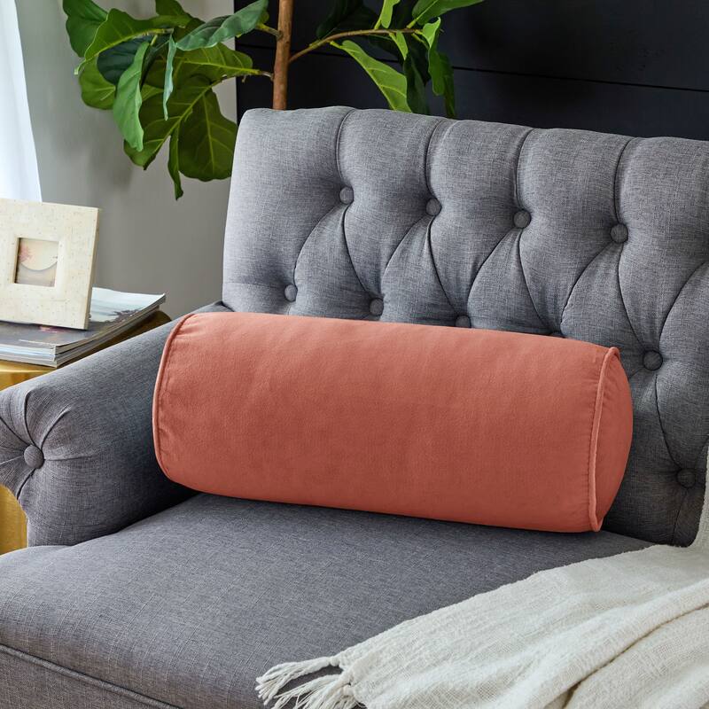 Sorra Home Solid Velvet Indoor Corded Bolster Pillow Single