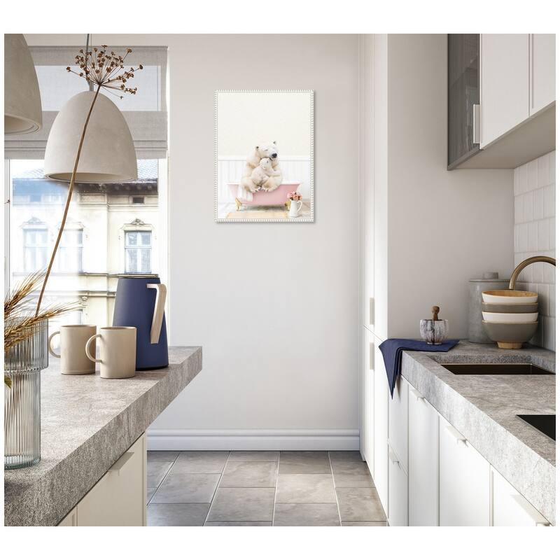 Kate and Laurel Sylvie Mother and Baby Polar Bear in Cottage Rose Bathtub Framed Canvas by Amy Peterson