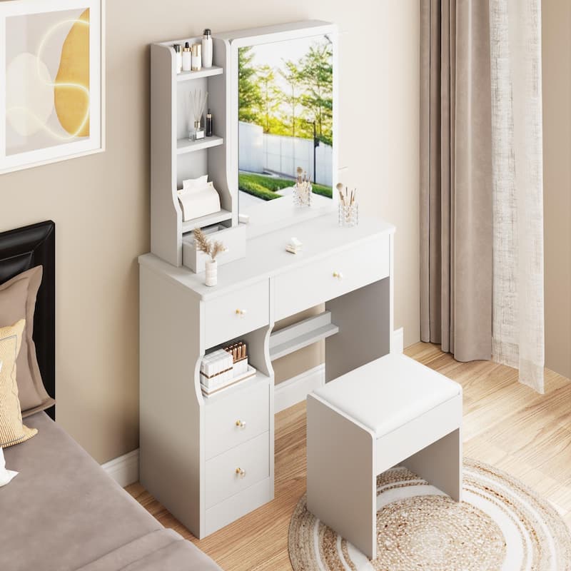 4-drawer Makeup Table Vanity Desk Hollywood Lighting