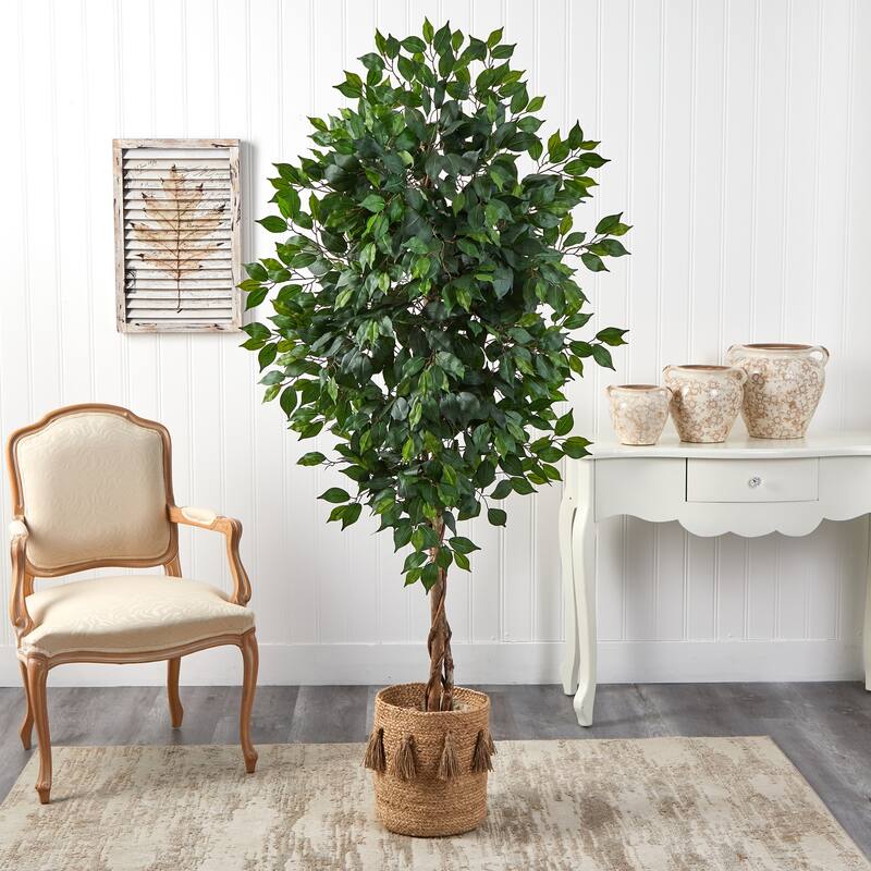 6Ft Artificial Tree with Planter - Indoor Faux Greenery Decor, Living Room, Bedroom, Office - Green - 61 Inches and Over