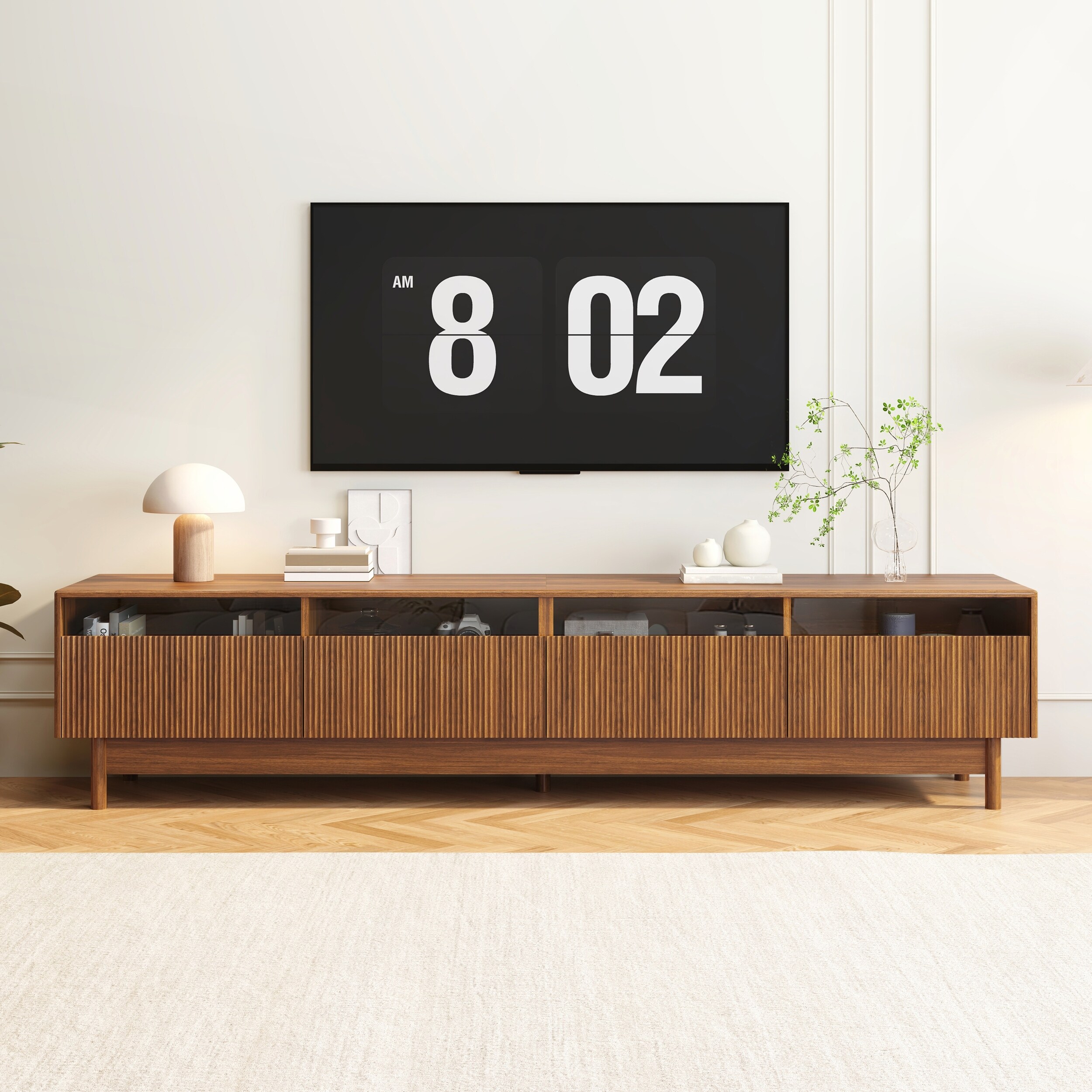 Modern Entertainment Center with Fluted and Glass Drawers for Living Room