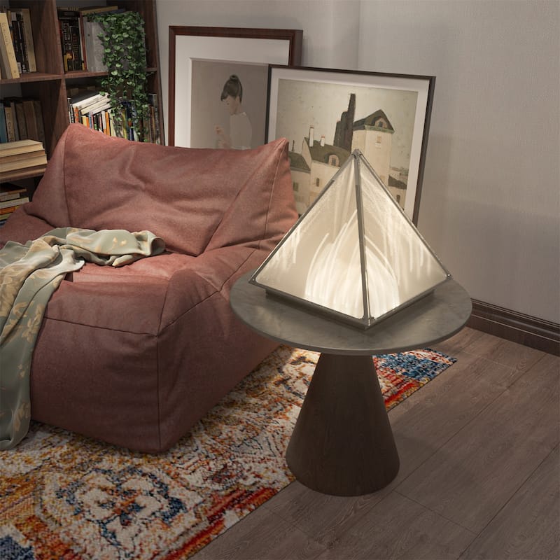 Triangular Pyramid Table Lamp with Frosted Glass Lampshade Bedside Desk Lamp