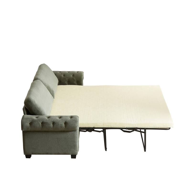 83.8" 2-in-1 Polyester 3-seater Nailheads Convertible Pullout Sofa Bed with Folding Mattress for Living Room