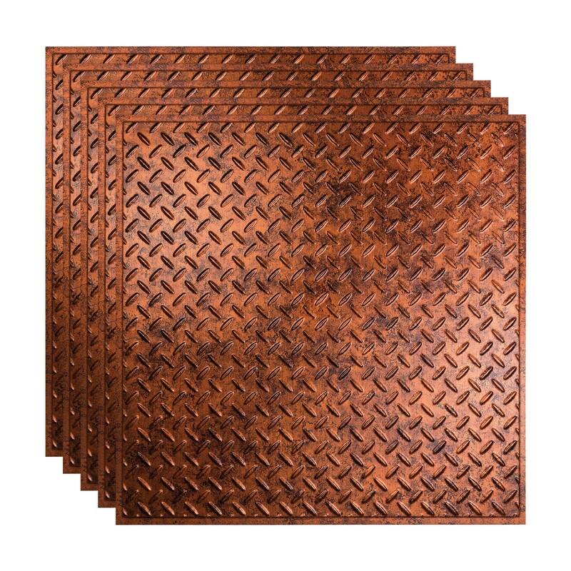 FASÄDE Diamond Plate Revealed Edge Decorative Vinyl 2ft x 2ft Lay in Ceiling Panel in Moonstone Copper (5 Pack) - 5 Pack - Moonstone Copper