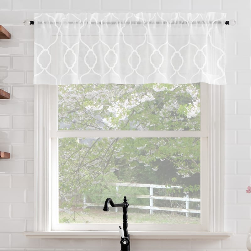 No. 918 Allerton Embroidered Trellis Rod Pocket Kitchen Curtain Valance - 52" x 14" - 52" x 14" - 52" x 14" - White