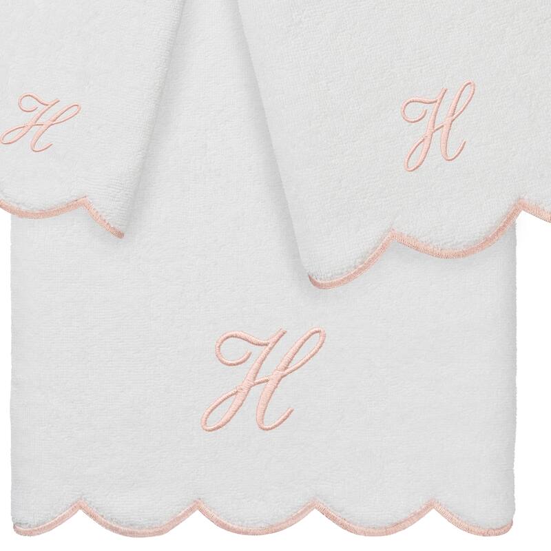 Authentic Hotel and Spa 100% Turkish Cotton Pink ADORNIA Scallop Personalized 3 Piece Towel Set - 3 Piece Set