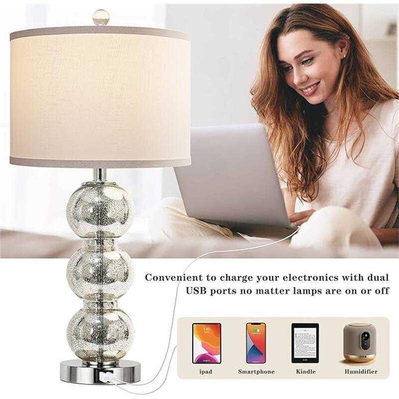 Glass Triple-Sphere 27" Tall Table Lamp Bedside Desk Nightstand Lamp (Set of 2)