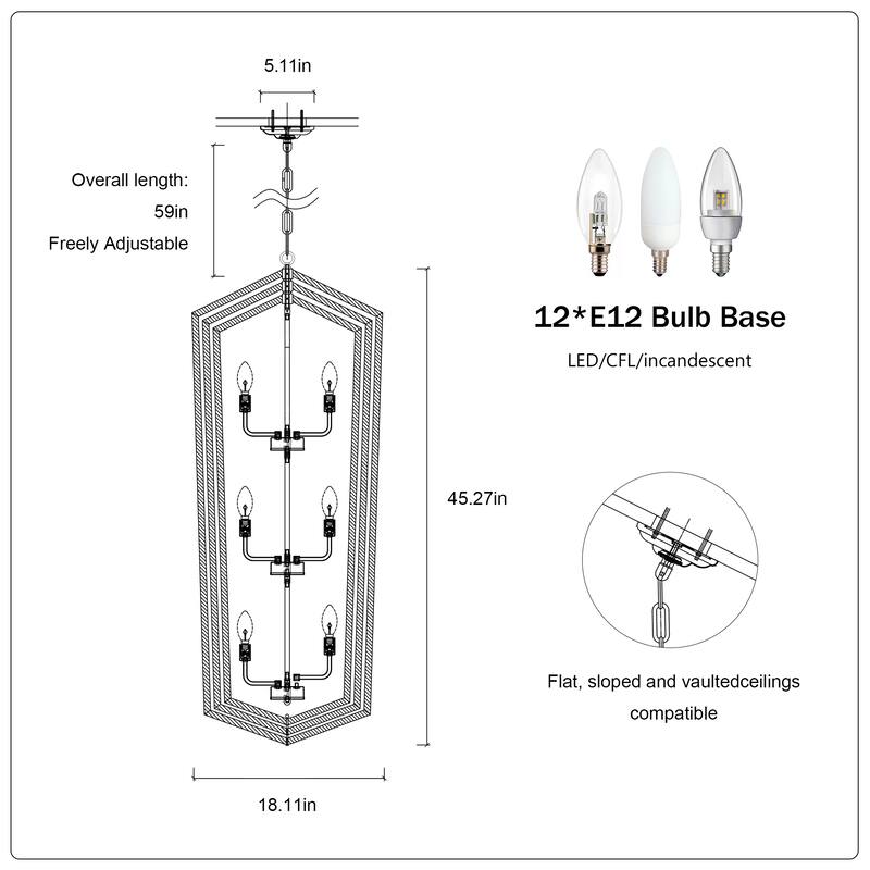 12-Light Farmhouse Kitchen Chandeliers, Matte Cage Light Fixture Adjustable Height Chandeliers for Dining Room Hallway