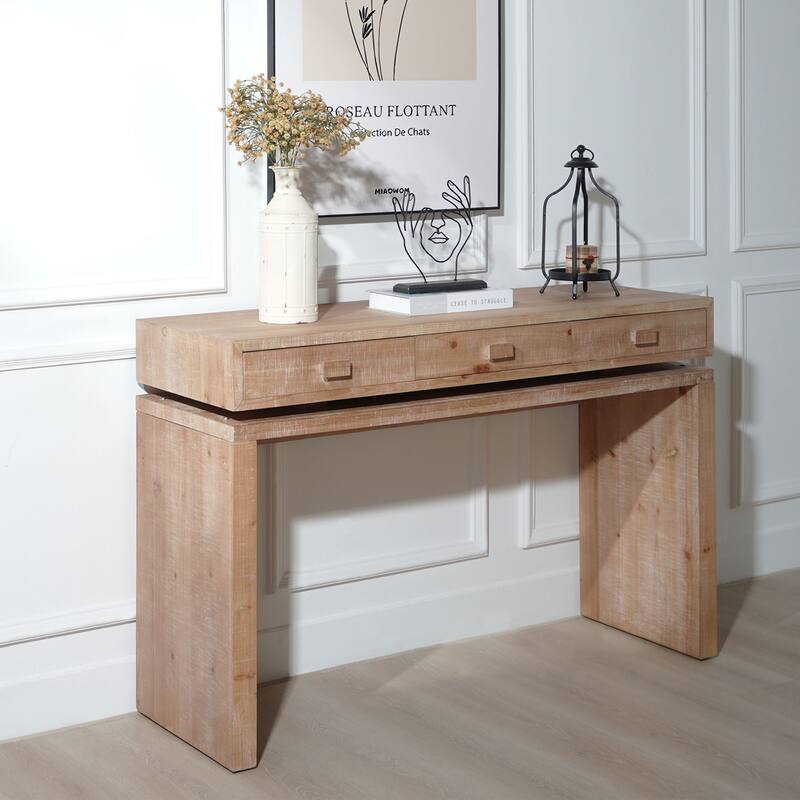 Rustic Wooden Console Table with 3 Drawers
