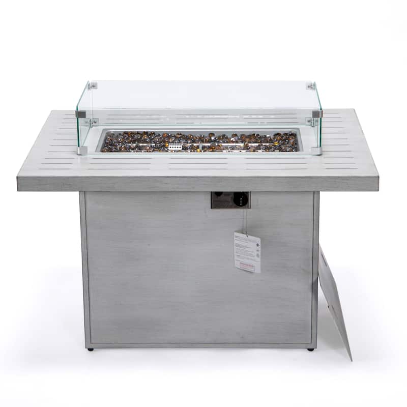 LeisureMod Chelsea 44" Modern 55000 BTU Propane Patio Fire Pit Table with Wind Guard for Porch Backyard Garden Decor