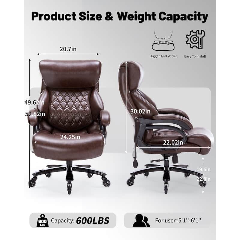 600LBS Large Heavy Duty Office Chair, Big and Tall Office Chair, High Back Executive Desk Chair with Pocket Spring Cushion