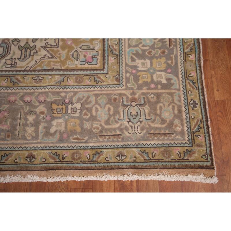 Gray Tabriz Persian Vintage Rug Hand-Knotted Medallion Wool Carpet - 9'8"x 12'9"