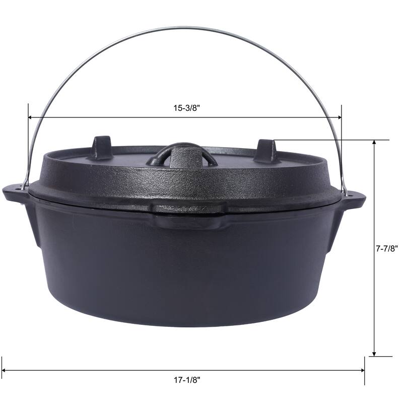 Outdoor Camping Deep Pot and Skillet Lid with Iron Pot Rack and Lid Lifter, Pre-Seasoned Cast Iron Dutch Oven