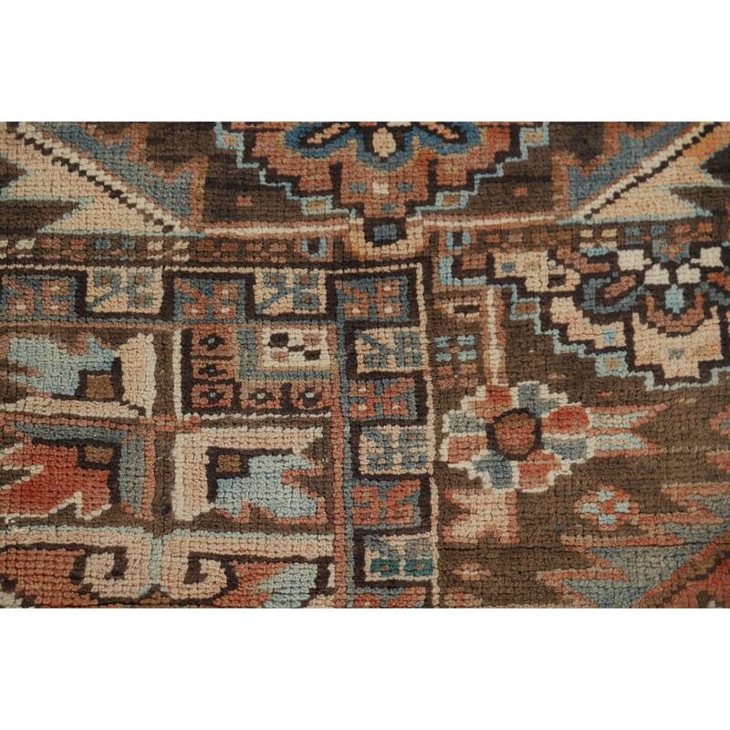 Geometric Heriz Vintage Persian Area Rug Hand-Knotted Wool Carpet - 8'0" x 10'9"