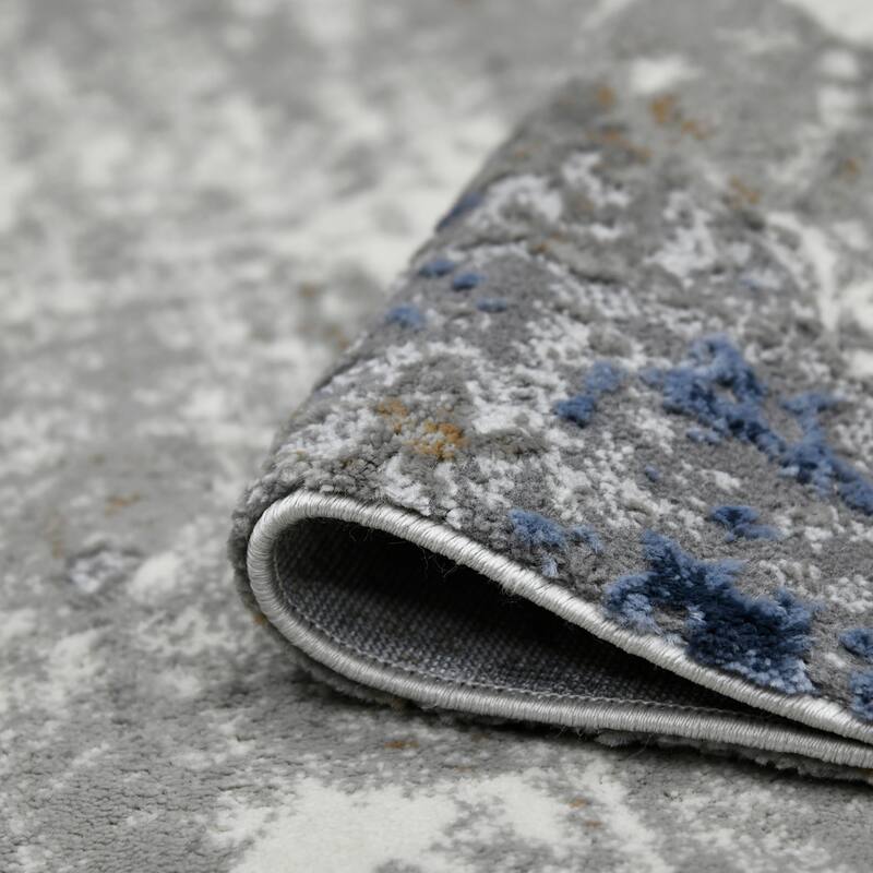 Sylvia Hannah Gray/Blue Polyester Blend Performance Area Rug