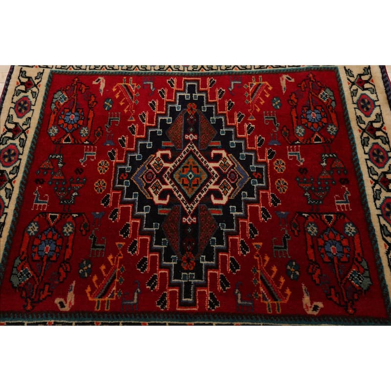 2'2''x2'2'' Square Hand Knotted Wool Red Abadeh Traditional Area Rug - 2' 2'' x 2' 2''-Square