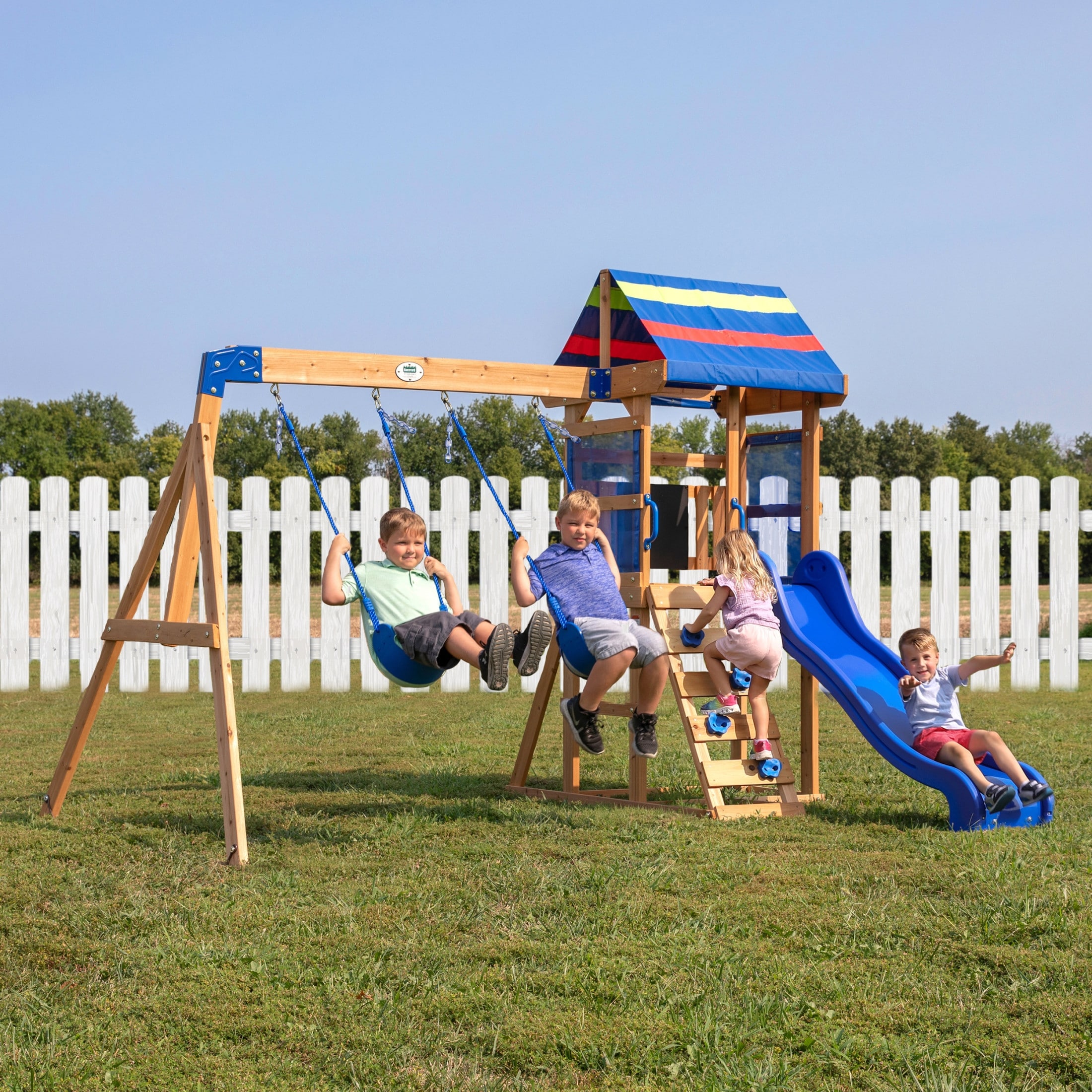 Backyard Discovery Bay Pointe Cedar Wood Swing Set, Slide, Play