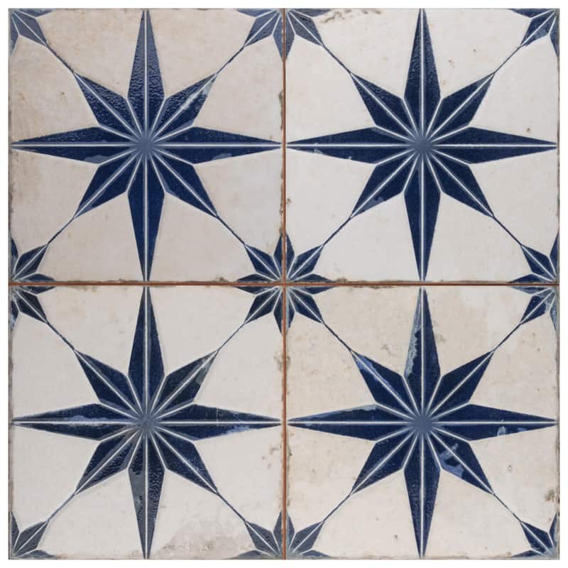 Merola Tile Kings Star Luxe Blue 17-5/8" x 17-5/8" Ceramic Floor and Wall Tile