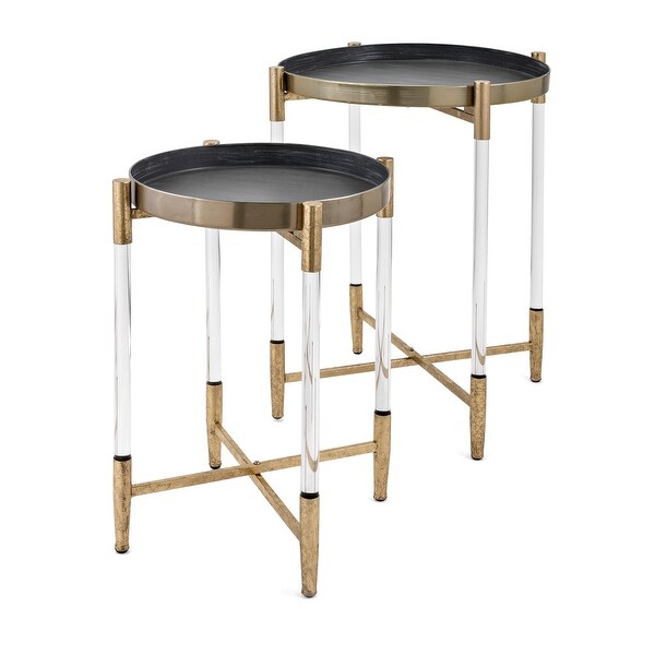 IMAX Home 64554-2 Anabelle Two Piece Acrylic Framed Iron Table Set with Detachable Tops - Gray