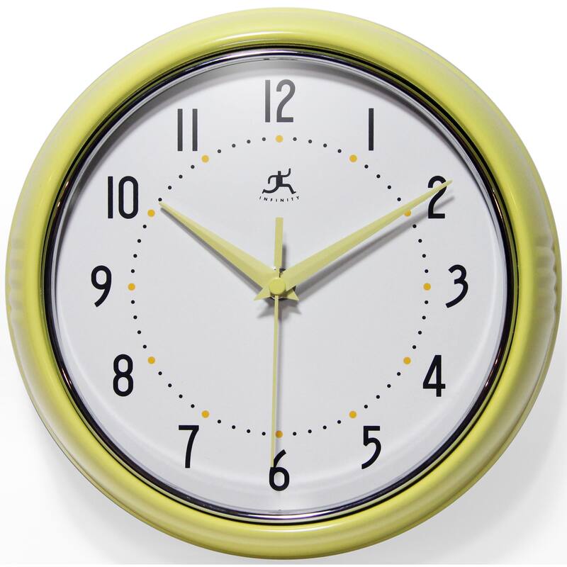 Round Retro Kitchen Wall Clock by Infinity Instruments - 9.5 Inch - Yellow