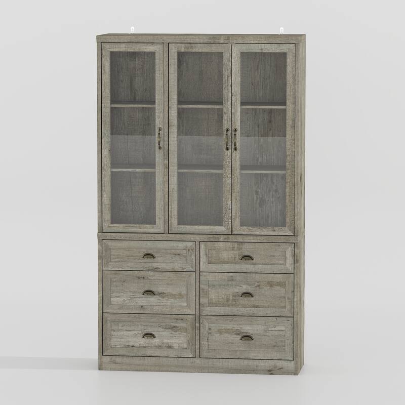 Buffet Cabinet with Glass Doors and Drawers Display Hutch Bookshevles Bookcase