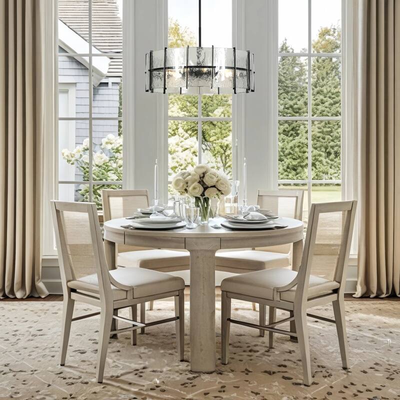 Modern 8-Light Drum Chandelier with Textured Gray Glass Shade For Living Dining Room Foyer - Dia. 31.5" x H 11"