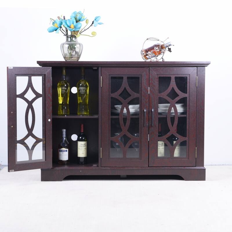 Sideboard Cabinet with 3 Tempered Glass Doors, Buffet Cabinet with Adjustable Shelf, Freestanding Wooden Storage Cabinet