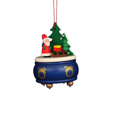3" christian ulbricht blue music box with santa christmas ornament