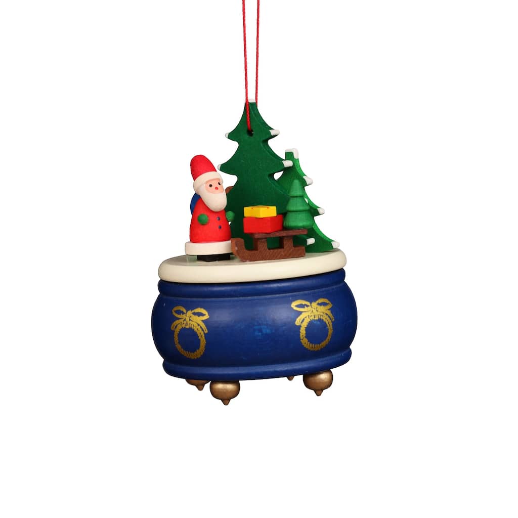 3" christian ulbricht blue music box with santa christmas ornament