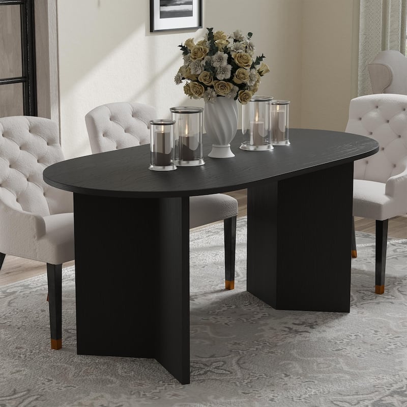 Nordic Style Solid Wood Oval Dining Table - Perfect for 6 People Gatherings 67'' - 67*34*30 - Black