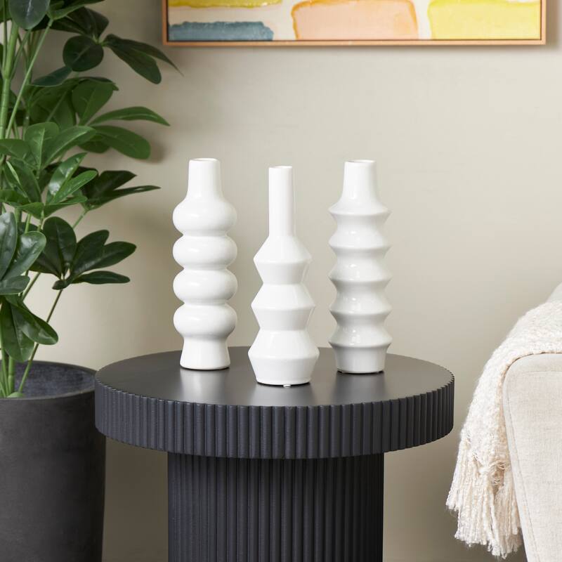 Ceramic Bubble Inspired Abstract Vase with Varying Shapes (Set of 3) - White